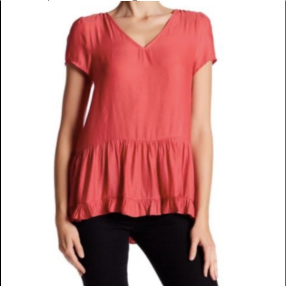 🍦Ro & De Chiffon Peplum Hem Anthro T-Shirt Size XS  short sleeve loose fit